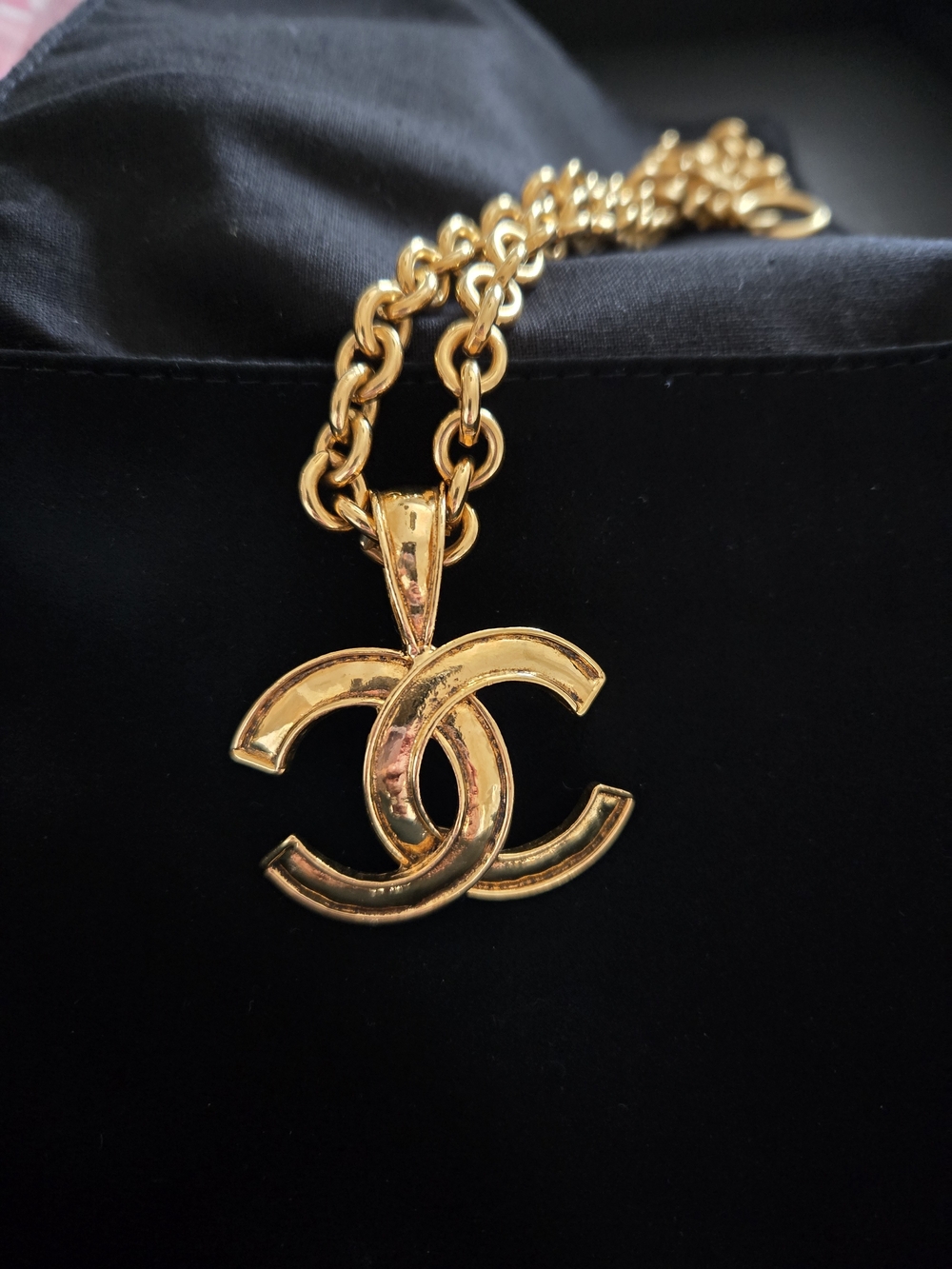 CHANEL Gold Double C Pendant Necklace